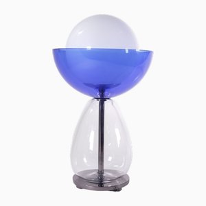Lámpara de mesa Cioppo de cristal de Murano transparente y azul de Bottega Veneziana