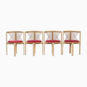 Danish String Chairs by Niels J. Haugesen for Tranekas, 1980s, Set of 4