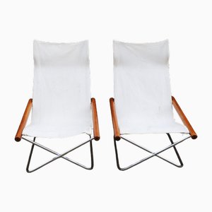Set of NY Chairs in White Canvas attributed to Takeshi Nii, Japan, 1950s