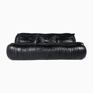 Black Leather Sofa attributed to De Pas, Durbino and Lomazzi for Dalloca, 1970s