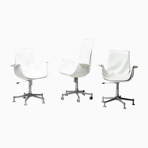 White Leather Bird Desk Chairs by Fabricius & Kastholm for Kill, 1960s, Set of 3