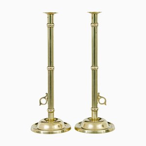 19th Century Arts & Crafts Brass Candlesticks, Set of 2