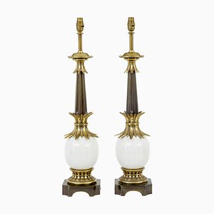 Art Deco Style Brass and Glass Table Lamps, 1990s, Set of 2
