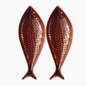 Swedish Ceramic Fish Shaped Trays by Stig Lindberg for Gustavsberg, 1960s, Set of 2