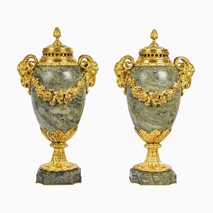 Quemadores de incienso de bronce y mármol, siglo XIX. Juego de 2