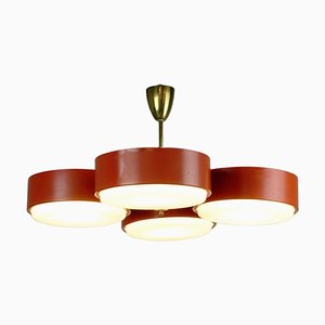 Mid-Century Italian Brass and Red Lacquer Ceiling Light attributed to Stilux Milano, 1950s