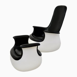 Culbuto Armchair with Pouf by Marc Held for Knoll International, 1970s, Set of 2