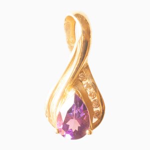 Vintage Halskette mit Kette aus 9 Karat Gelbgold und Anhänger aus 9 Karat Gelbgold mit Amethyst und Diamanten, 1970er