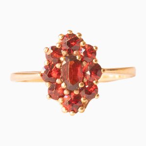 Vintage 8k Yellow Gold Daisy Ring with Garnets, 1960s