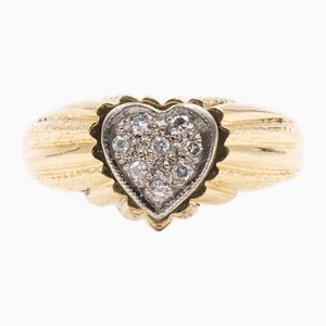 Vintage 18k Yellow Gold Diamond Heart Ring, 1970s