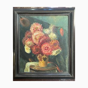 Flowers, Late 19th Century, Oil Painting on Canvas, Framed