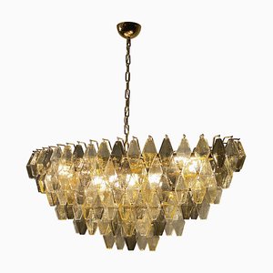 Oval Amber and Grey Poliedri Murano Glass Chandelier or Ceiling Light, 1990s
