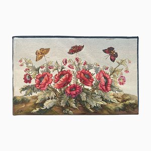 French Aubusson Tapestry with Flowers and Butterflies Decor, 1950s