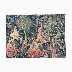 French Medieval Style Hand-Printed Tapestry, 1960s