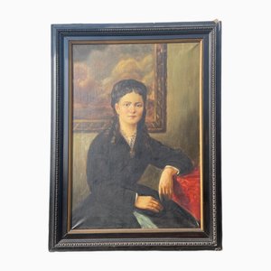 Ritratto della moglie di Onorato Comini, Olio su tela, 1900, In cornice