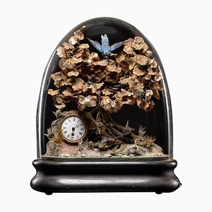 Musical Automaton Singing Birds and Clock with Glass Dome by Blaise Bontems, Set of 2