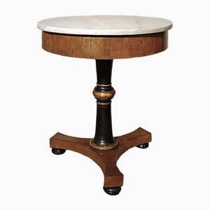 Round Walnut Table with Marble Top, Early 19th Century