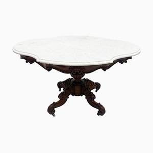 Mahogany Table with a Cartouche-Shaped Marble Top, 1840s