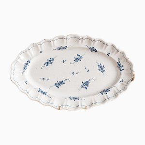 French Faience Blue and White Dish with Flowers
