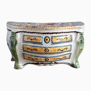 Commode Pot Branché Antique en Faïence de Nevers Polychrome