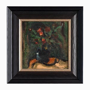 Paul Ackerman, The Red Bouquet, Oil Painting on Paper, Mid-20th Century, Framed