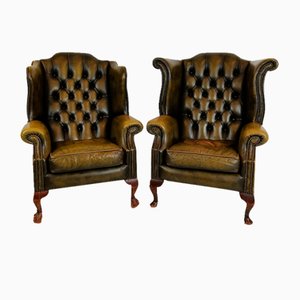 Green Chesterfield Lounge Chairs, Set of 2