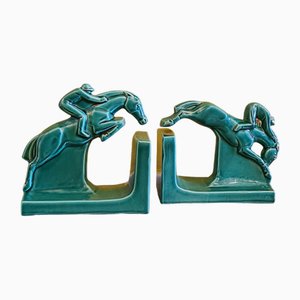 French Art Deco Ceramic Bookends with Jockeys, 1930s, Set of 2