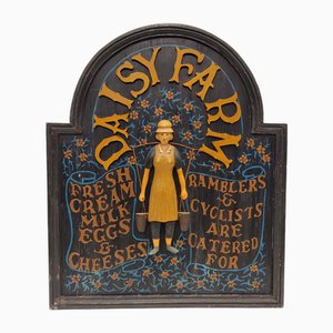 Vintage Wooden Advertising Sign Daisy Farm, United Kingdom, 1960s