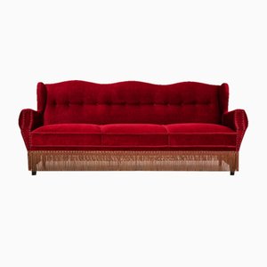 Dänisches 3-Sitzer Sofa aus Velours mit Eichenholz Beinen, 1960er