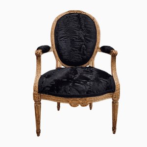 Luis XVI Armchair in Decapé Wood and Astrakhan Leather, France