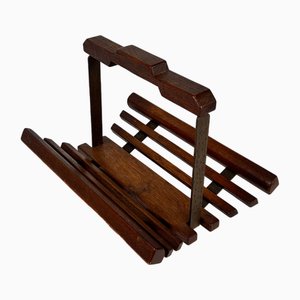 Modernist Oak Magazine Rack, 1970s