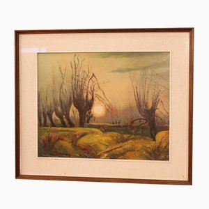 Italienischer Künstler, Landschaft im Impressionismus, 1960, Öl auf Holz, gerahmt