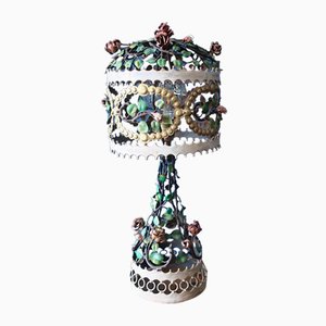 Tole Boho Painted Tole Table Lamp, Italy, 1970s