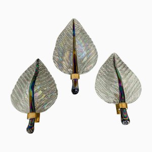 Leaf Wall Lights in Murano Glass, 1970s, Set of 3