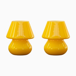 Lampes Champignon Vintage Jaune en Verre de Murano, Italie, Set de 2