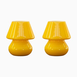 Vintage Italian Yellow Mushroom Lamps in Murano Glass, Set of 2