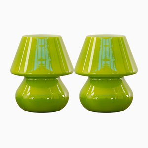 Grüne Italienische Vintage Mushroom Lampen aus Muranoglas, 2er Set