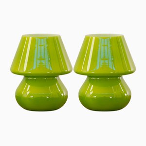 Vintage Italian Green Mushroom Lamps in Murano Glass, Set of 2