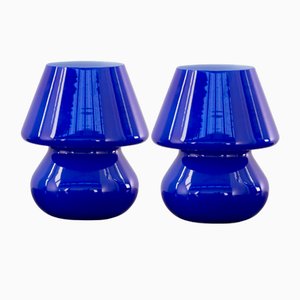 Italienische Vintage Mushroom Lampen aus Muranoglas in Blau, 2er Set