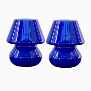 Vintage Italian Blue Mushroom Lamps in Murano Glass, Set of 2