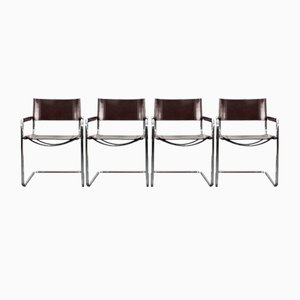 Cantilever Chairs in Dark Brown Saddle Leather from Linea Veam, 1980s, Set of 4