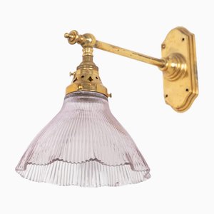 Lampade da parete Holophane in ottone, anni '20, set di 2