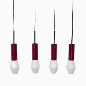 Lampade da soffitto in vetro rosse, anni '70, set di 4