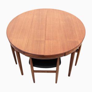 Mesa de comedor escandinava Mid-Century moderna de teca atribuida a Hans Olsen de Frem Røjle, 1964. Juego de 5