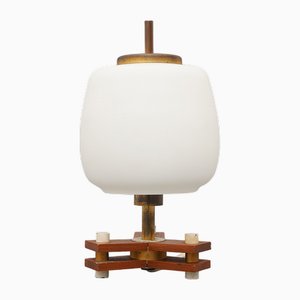 Table Lamp in Brass and Opaline Glass, 1950s