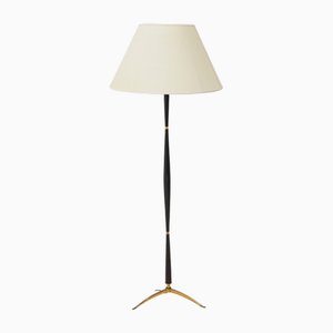 Floor Lamp with Brass Base and Parchment Lampshade, 1950s