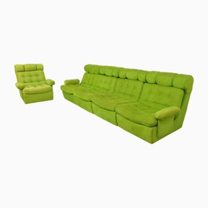 Modular Sofa in Green Ribbed Velvet, 1970s, Set of 5