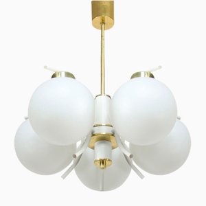 Lampadario Mid-Century moderno in ottone e opalino, Italia