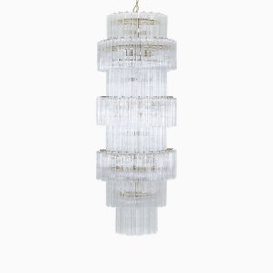 Large Tall Brass and Glass Chandelier from Pure White Lines