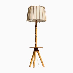 Lámpara trípode de bambú atribuida a Audoux-Minnet, años 50